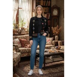 Allure Boutique Black Beaded grandhmacore embellishment L/S Jacket Vintage Sz‎ S